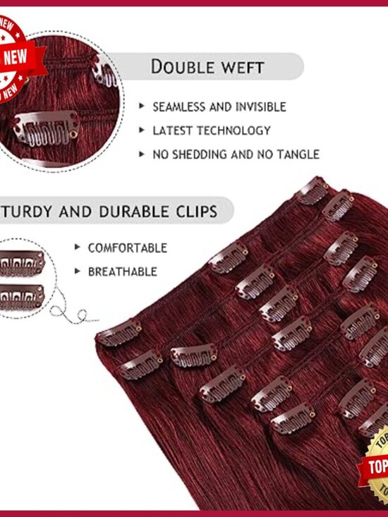 20-Inch Clip-In Human Hair Extensions, 8-Piece Set, Double Weft, Remy Hair main image 6